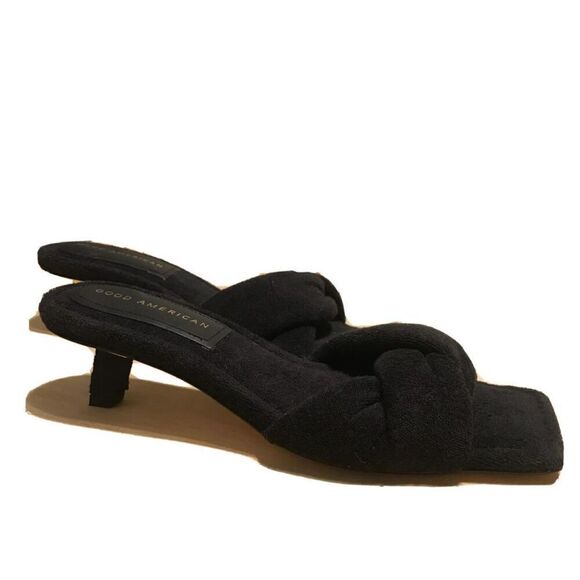 Good American Black Terry Slip On Square  Toe Kickstand Heel  NEW - Picture 3 of 5